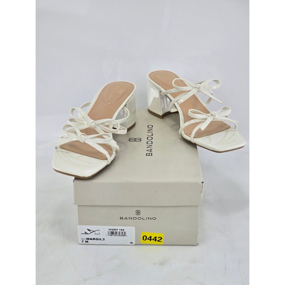Bandolino Margil3 Sandals Womens 7 Ivory Bow Strappy Block Heel - New